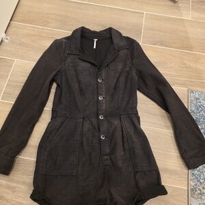 Black Denim Long Sleeve Romper